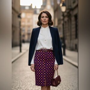 Boden Size 4R 100% Cotton Navy Pink Orange Print Delicate Stitched Skirt